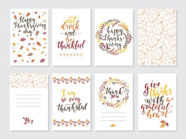 Disenos de tarjetas para accion de gracias blancas y colores