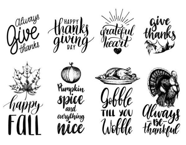 Disenos de tarjetas para accion de gracias en blanco y negro