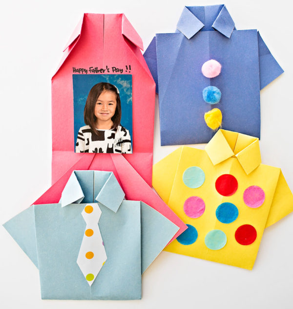 Tarjetas para el día del padre con materiales reciclados camisa con foto