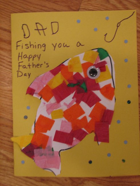 Tarjetas para el día del padre con materiales reciclados collage peces