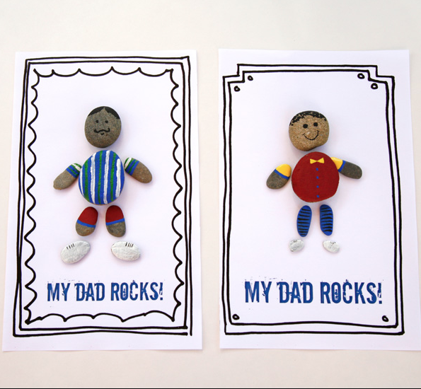 Tarjetas para el día del padre con materiales reciclados piedras