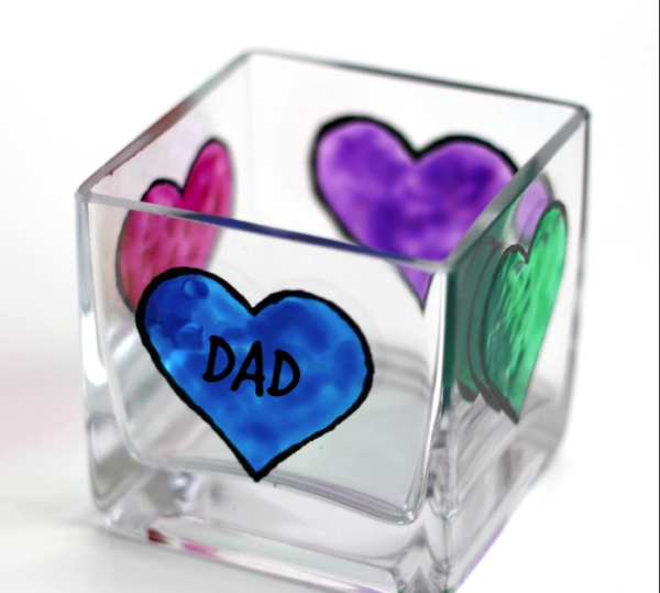 Tarjetas para el día del padre con materiales reciclados vaso cristal