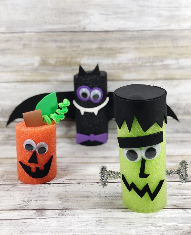 Manualidades para hacer con churros de piscina para ninos muñecos halloween